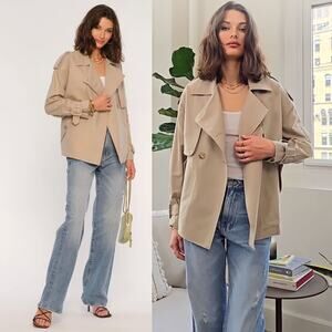 HEARTLOOM Lisette Cotton Short Trench Jacket in Beige Size S
